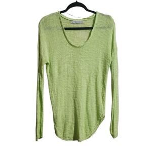 Zara Open Knit Top Women’s M Neon Green Minimalist Long Sleeves Sweater Coastal